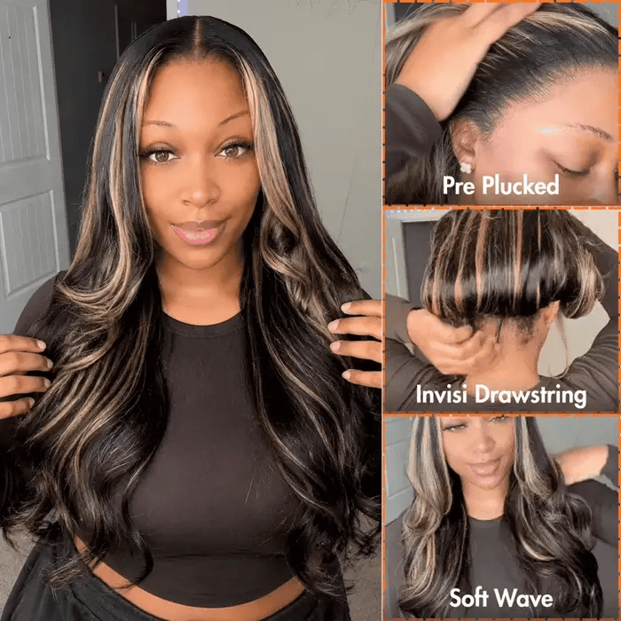Balayage Highlight M1B/27 13x6 Glueless Lace Frontal Human Hair Wig Pre-Bleached Knots