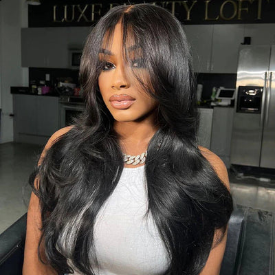 Curtain Bangs Silky Straight Glueless HD Lace Front Human Hair Wigs with Adjustable Strap-Pizazz Hair