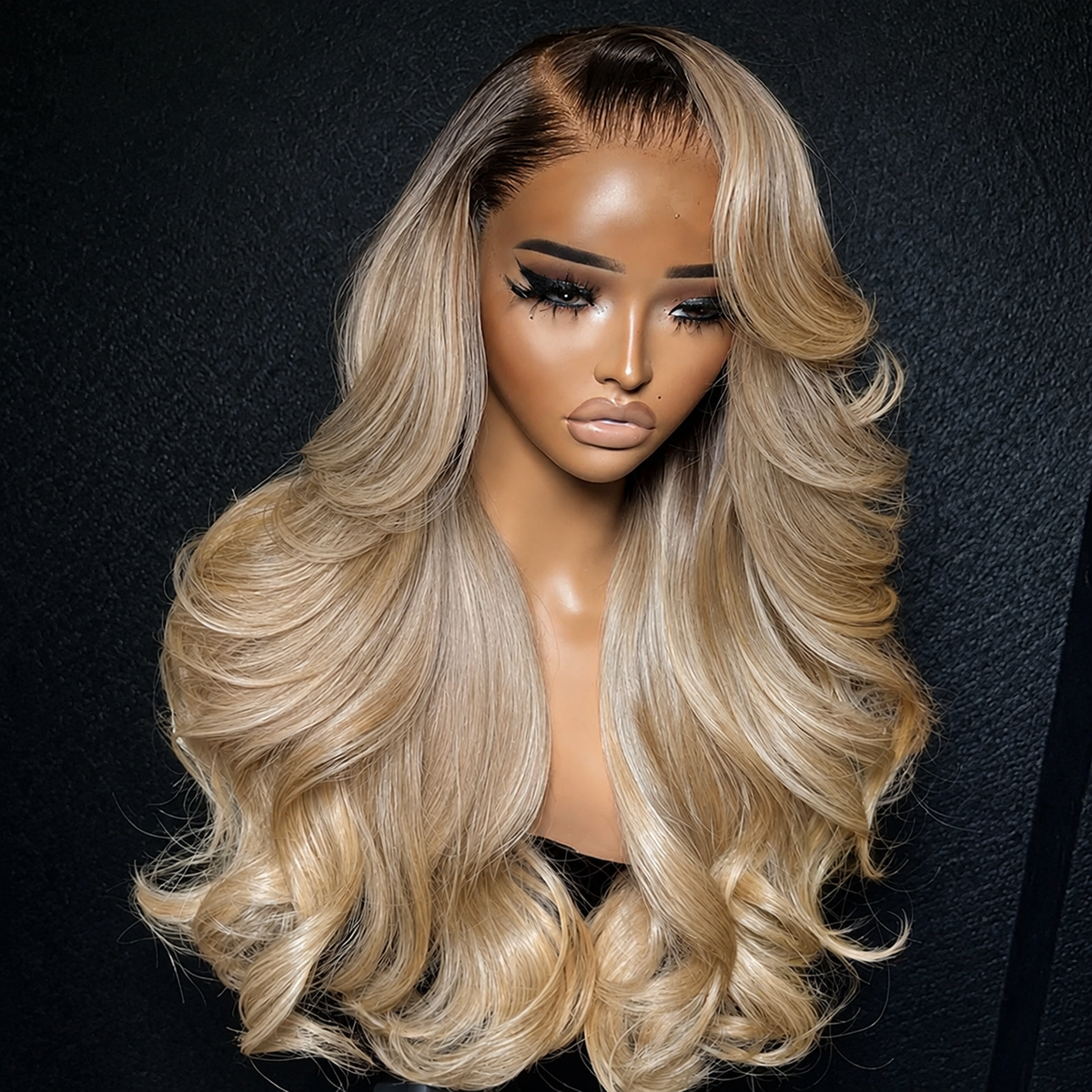 Ash Blonde Mixed Dirty Blonde With Dark Roots 13x6 HD Glueless Human Hair Wigs 220% Density