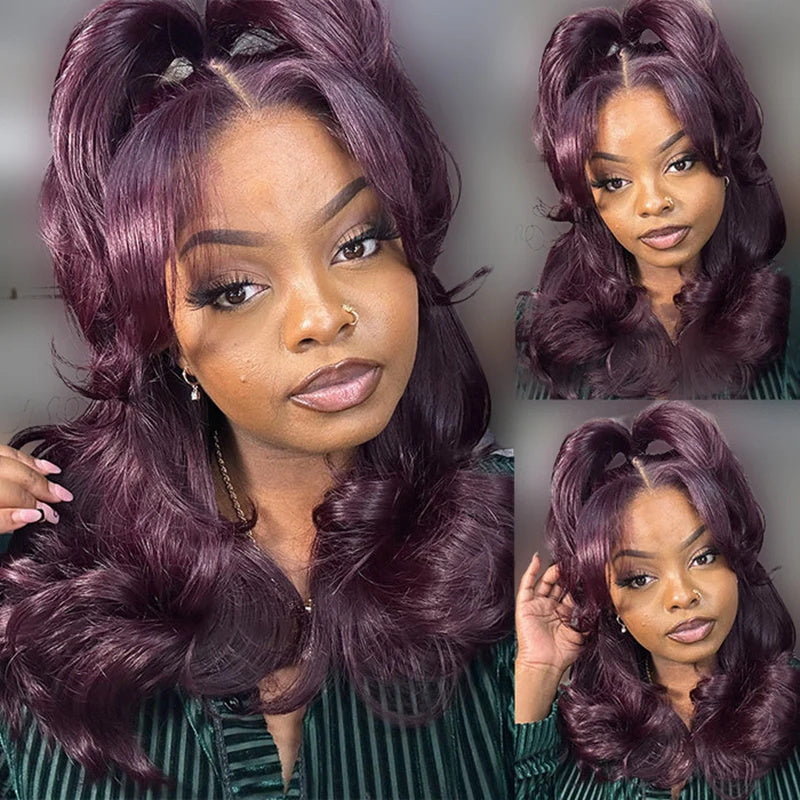 Black Cherry Dark Purple Sugar Plum Body Wave 13x6 HD Lace Front Wigs Human Hair Wigs