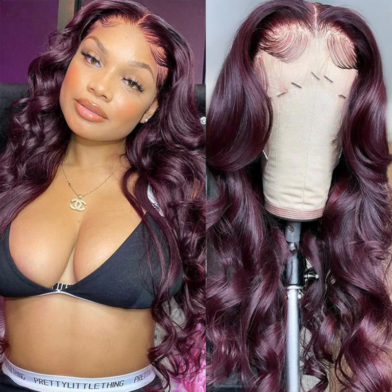 Black Cherry Dark Purple Sugar Plum Body Wave 13x6 HD Lace Front Wigs Human Hair Wigs