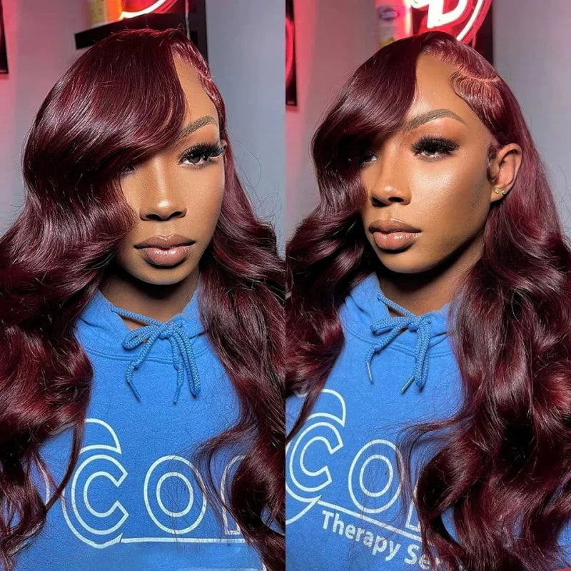 Black Cherry Dark Purple Sugar Plum Body Wave 13x6 HD Lace Front Wigs Human Hair Wigs