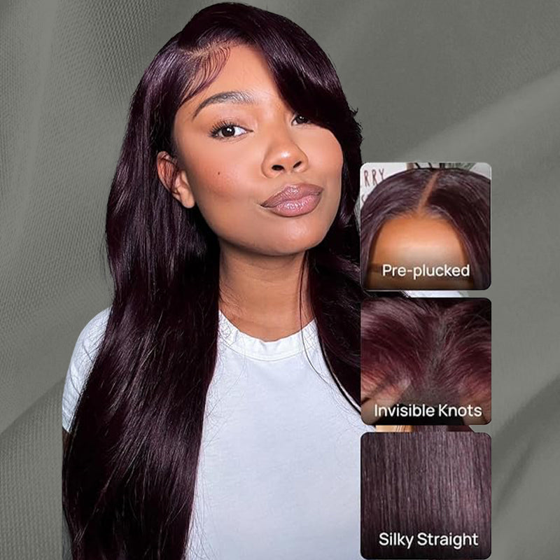 Black Cherry Dark Purple Sugar Plum Straight 13x6 HD Lace Front Wigs Human Hair Wigs