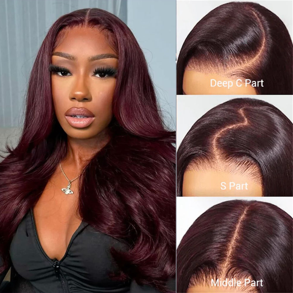 Black Cherry Dark Purple Sugar Plum Straight 13x6 HD Lace Front Wigs Human Hair Wigs