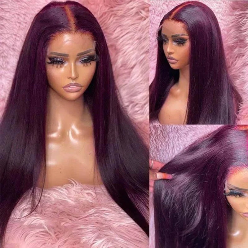 Black Cherry Dark Purple Sugar Plum Straight 13x6 HD Lace Front Wigs Human Hair Wigs