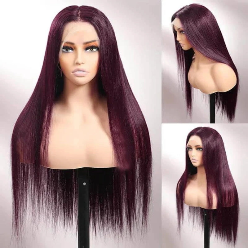Black Cherry Dark Purple Sugar Plum Straight 13x6 HD Lace Front Wigs Human Hair Wigs