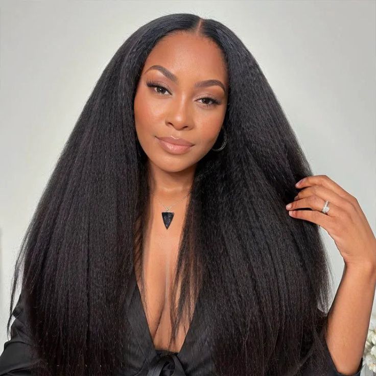 Pizazz Hair Yaki Straight Put On and Go Glueless Lace Wigs 8x5 Pre-cut Human Hair Lace Wig Kinky Straight