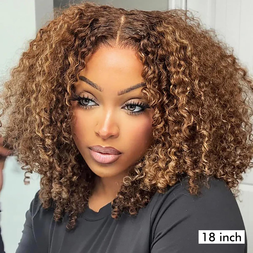 Pizazz Hair Honey Blonde Afro Curly 4C Edges Curly Bob Wigs Human Hair 8x5 Wear Go Wig With Curly Edges Baby Hair