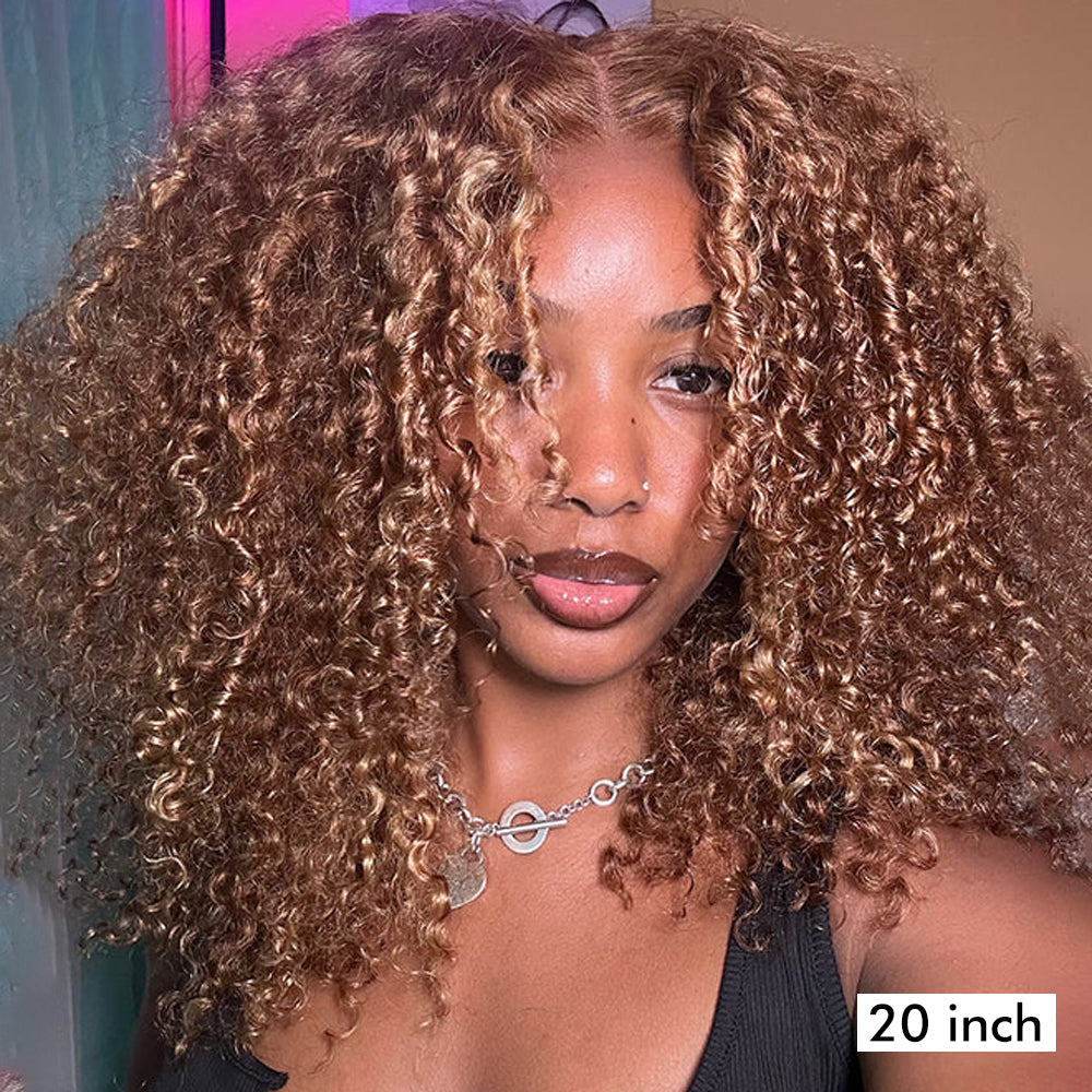 Pizazz Hair Honey Blonde Afro Curly 4C Edges Curly Bob Wigs Human Hair 8x5 Wear Go Wig With Curly Edges Baby Hair