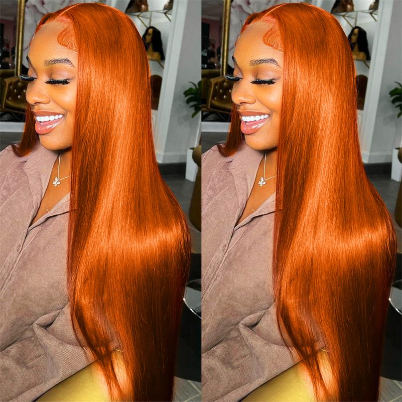 Ginger Orange Color Straight Hair 4x4 5x5 Lace Closure Wigs Preplucked 100% Human Hair Wigs-Pizazz Hair