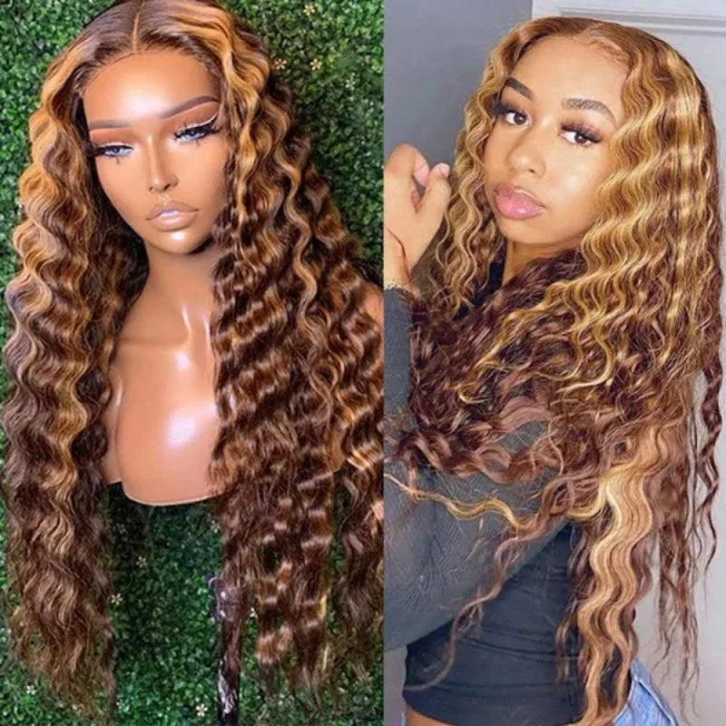 Ombre Highlight Honey Blonde Loose Deep Wave Wig 13x4 HD Lace Front Human Hair Wig