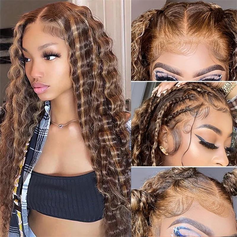 Ombre Highlight Honey Blonde Loose Deep Wave Wig 13x4 HD Lace Front Human Hair Wig