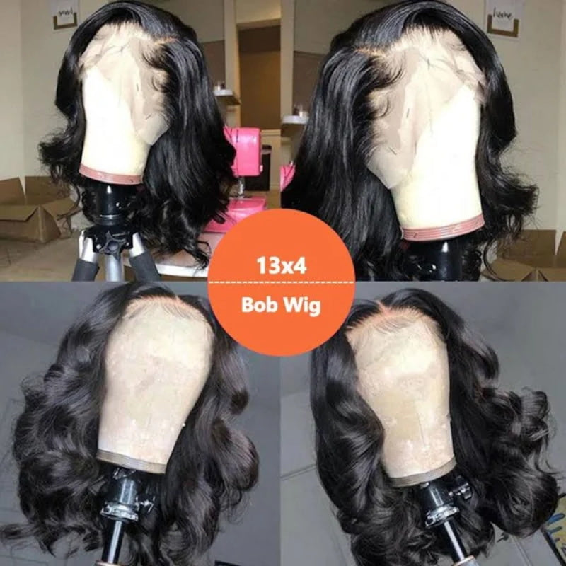 Loose Body Wave Short Bob Wigs Pre Plucked 13x4 Lace Front Wigs Human Hair 220% Density