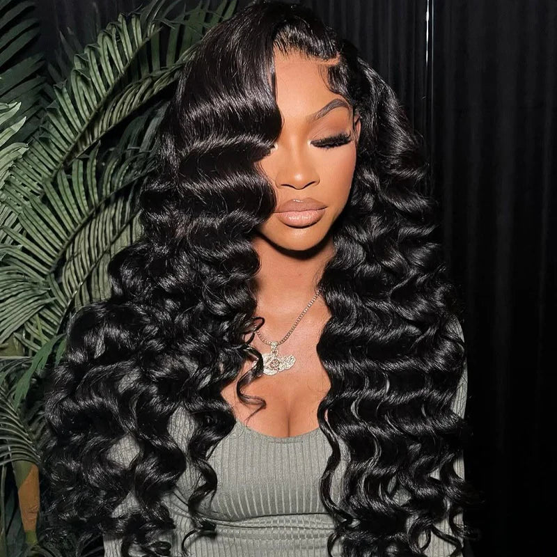 Loose Deep Wave Glueless 13x6 Lace Frontal Wigs Skin Melt HD Lace Human Hair Wigs With Elastic Drawstring