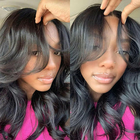 curtain bangs body wave hd lace wig