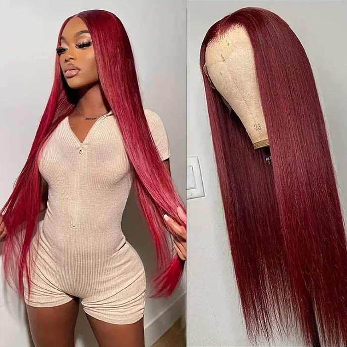 99J Burgundy Lace Front Wigs Human Hair Pre Plucked 13x4 HD Lace Body Wave Wig