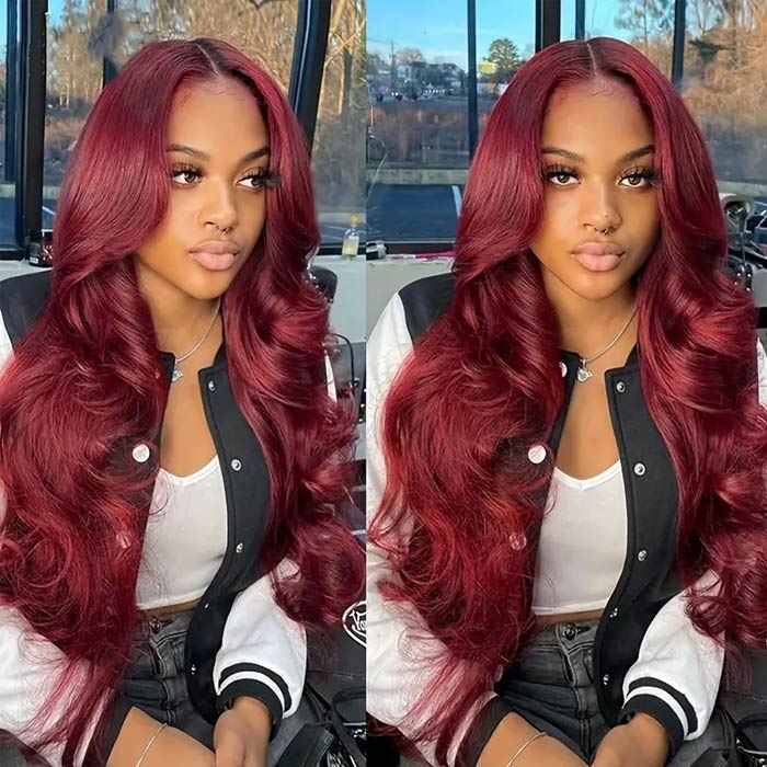 Pizazz 99j Burgundy Lace Front Wigs Human Hair 28Inch 13x6 Burgundy Wig Human Hair 250% Density Brazilian Virgin Straight Human Hair Wigs