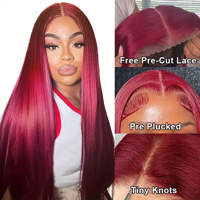99J Burgundy Lace Front Wigs Human Hair Pre Plucked 13x4 HD Lace Body Wave Wig