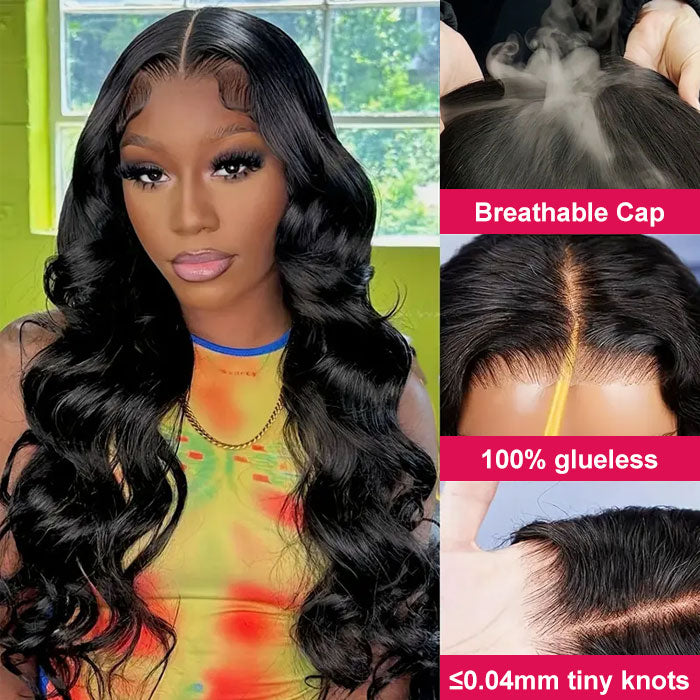 Pre-Everything 8x5 & 13x4 Lace Wig with Ear Tab Tape Glueless Lace Black Body Wave/Straight Wigs With Bleached Knots