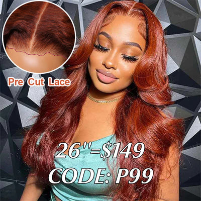 Reddish Brown Glueless 7x5 HD Lace Wigs Body Wave & Water Wave & Curly Pre-Cut Lace Bye-Bye Knots Wig