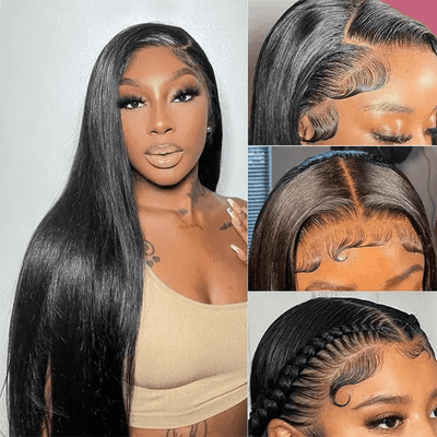 Pizazz 13x6 Full HD Lace Front Silky Straight Human Hair Wigs Pre Bleached Knots Plucked Hairline