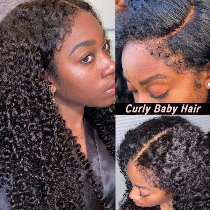 Type 4C Curly Edge Hairline 5x5 13x4 HD Lace Front Wigs Pre Plucked Glueless Curly Human Hair Wigs With Curly Edges
