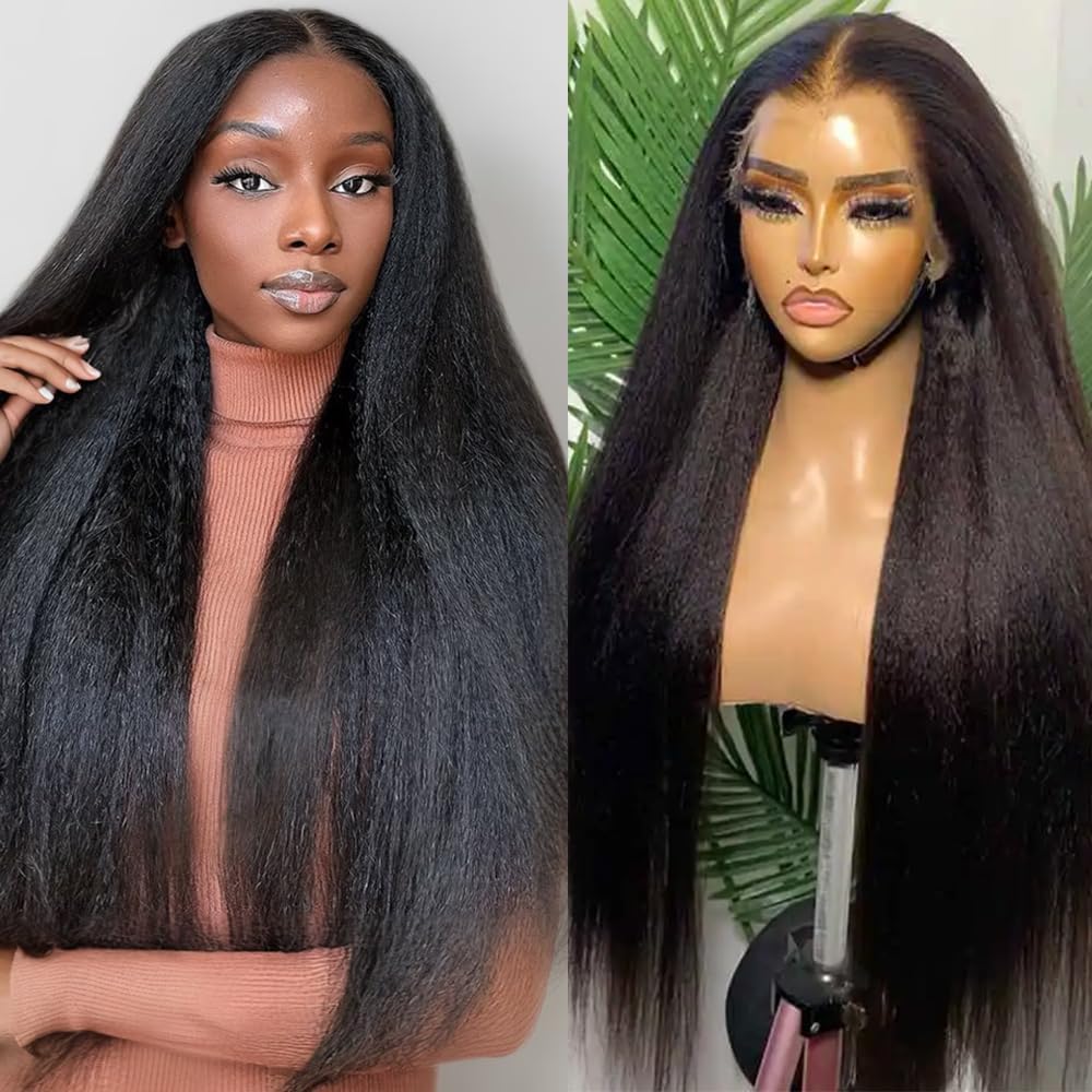 Pizazz Hair Yaki Straight Invisi-Drawstring 360 Glueless Wig Pre-Cut Lace Pre Bleached Knots Fit All Head