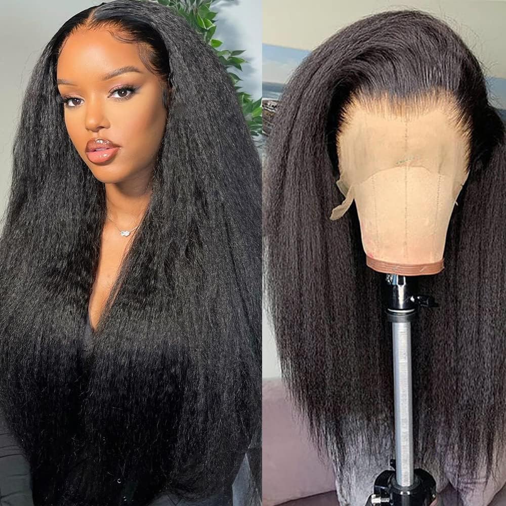 Pizazz Hair Yaki Straight Invisi-Drawstring 360 Glueless Wig Pre-Cut Lace Pre Bleached Knots Fit All Head