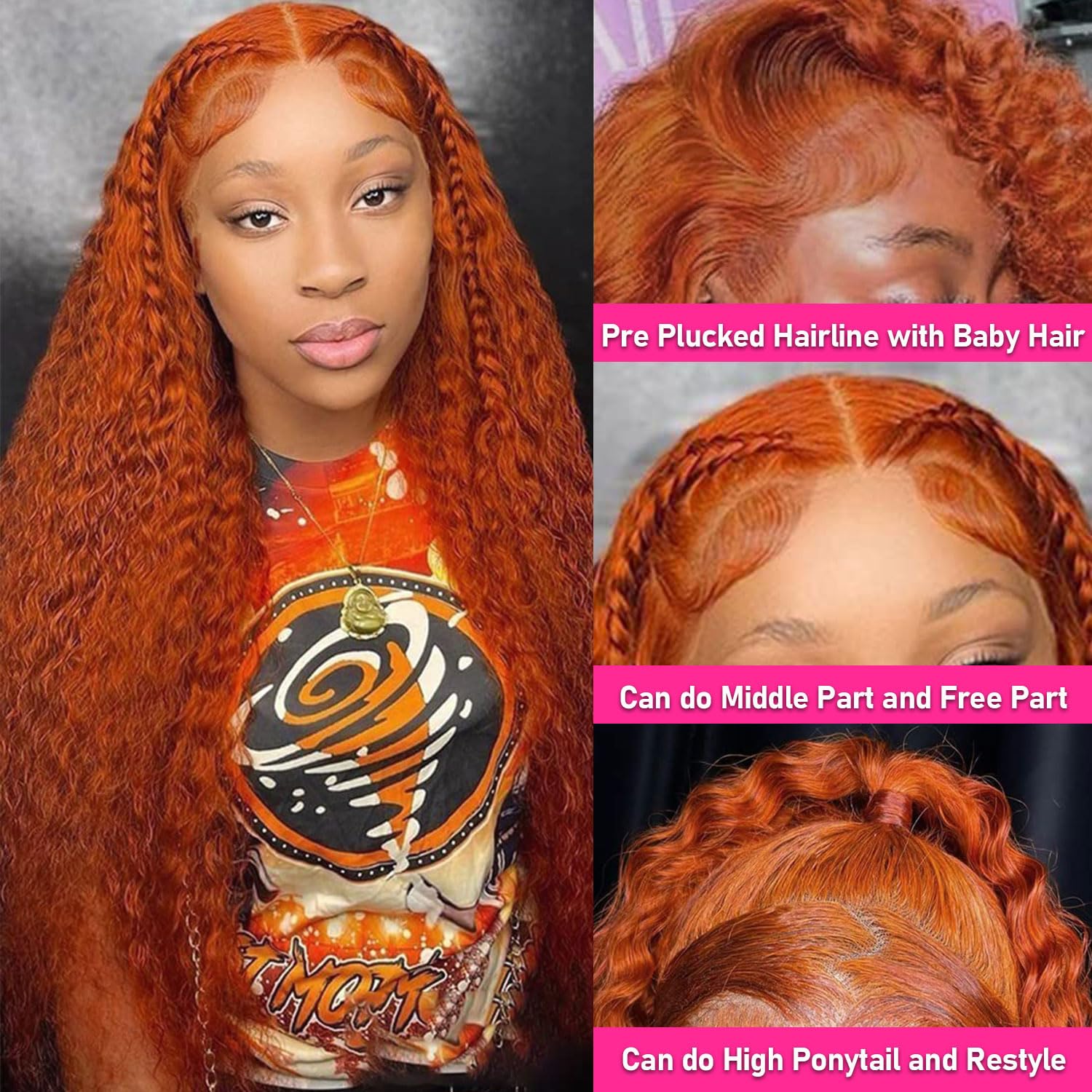 Pizazz Ginger Color Wigs Deep Wave 13*4/13*6 HD Lace Front Wigs Human Hair
