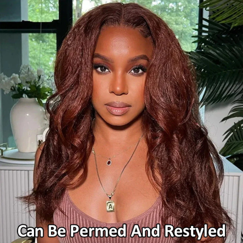 #33 Reddish Brown Kinky Straight Wig Autumn Color Glueless HD Lace Front Human Hair Wigs
