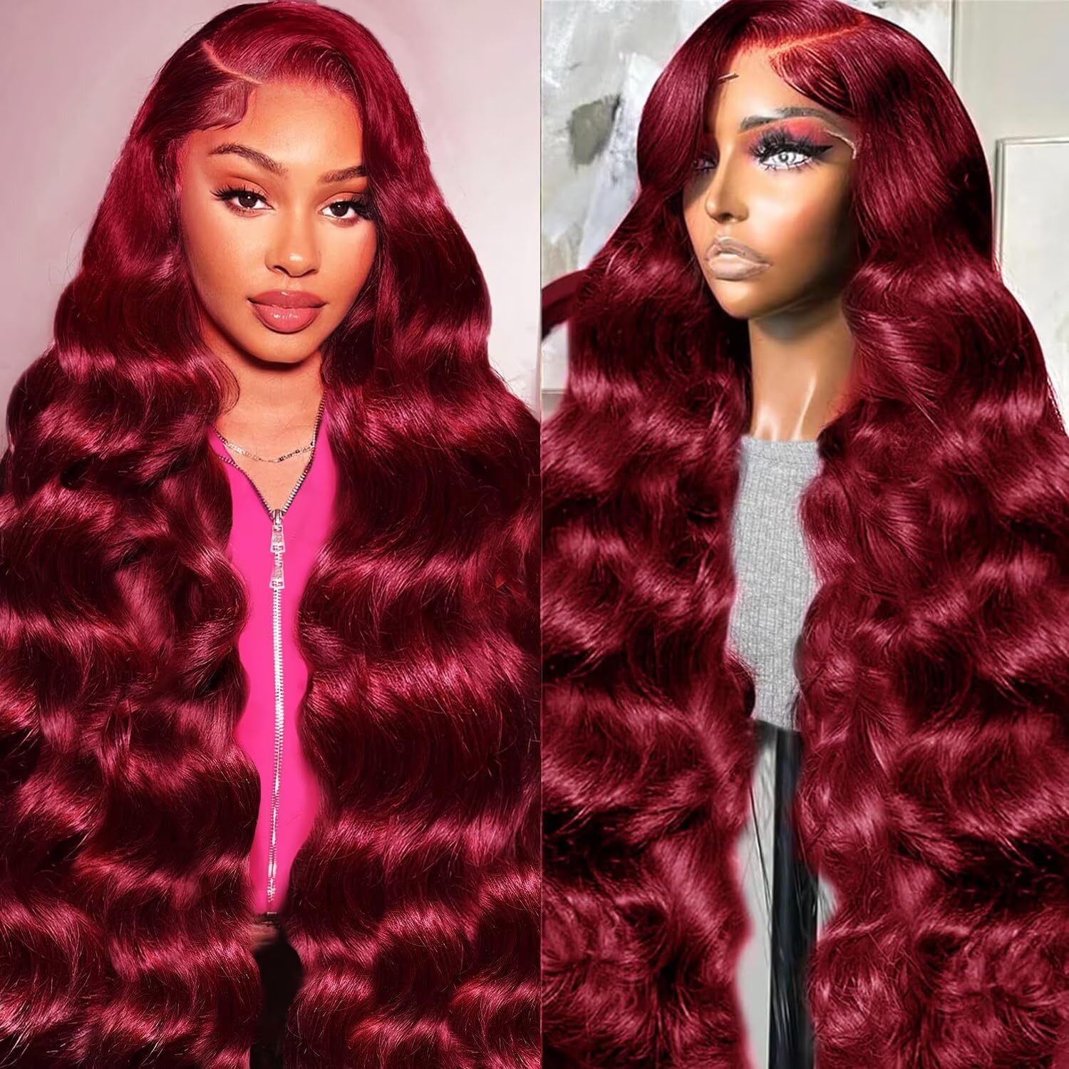 Pizazz 99j Burgundy Lace Front Wigs Human Hair 28Inch 13x6 Burgundy Wig Human Hair 250% Density Brazilian Virgin Straight Human Hair Wigs
