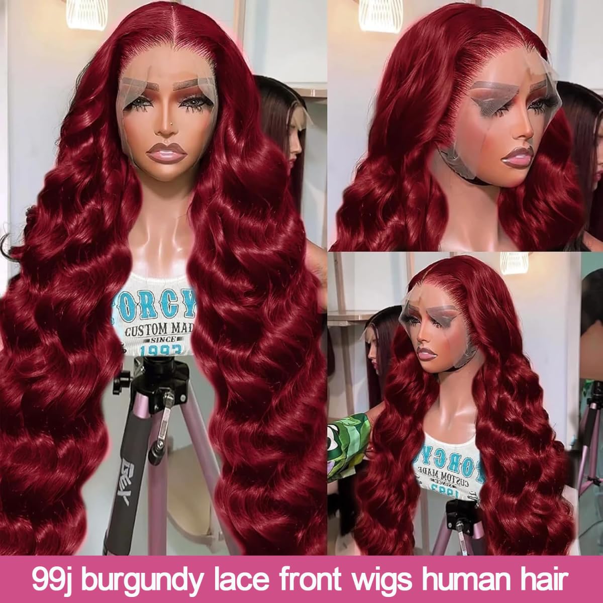 Pizazz 99j Burgundy Lace Front Wigs Human Hair 28Inch 13x6 Burgundy Wig Human Hair 250% Density Brazilian Virgin Straight Human Hair Wigs