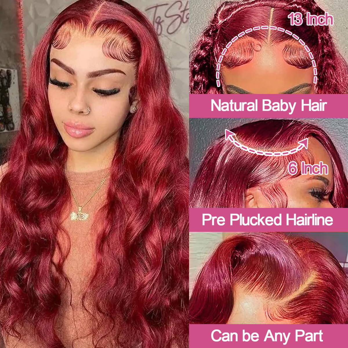 Pizazz 99j Burgundy Lace Front Wigs Human Hair 28Inch 13x6 Burgundy Wig Human Hair 250% Density Brazilian Virgin Straight Human Hair Wigs