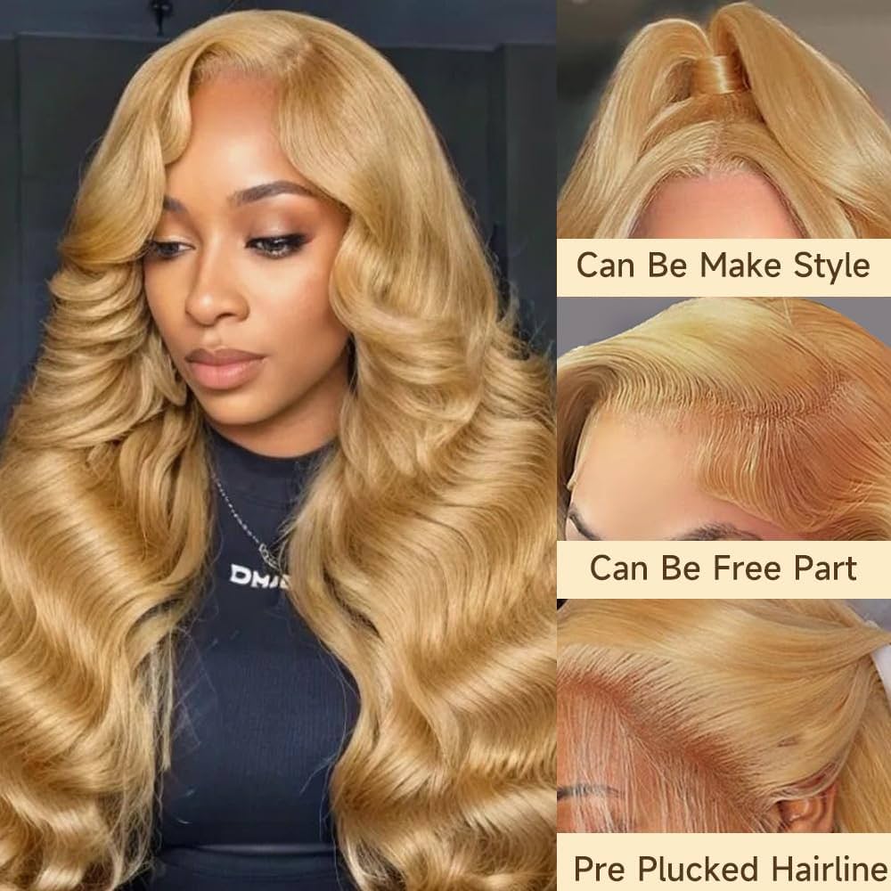Honey Blonde Lace Front Wig Human Hair 27# Colored Human Hair Lace Front Wigs