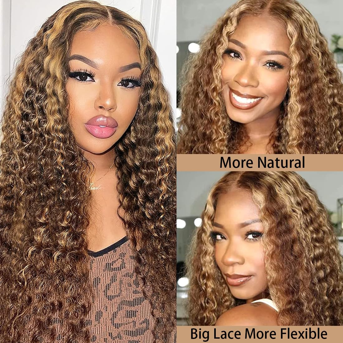 Pizazz Hair 13x6 Highlight 4/27 Color Deep Wave Lace Front Wigs Human Hair Ombre Curly Glueless Wig
