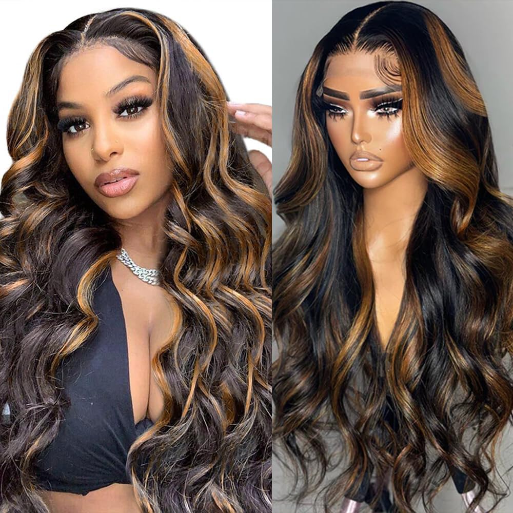Pizazz Hair Highlight Balayage Body Wave Honey Blonde 13x6 HD Transparent Lace Front Wigs for Women Lace Front Wig Human Hair
