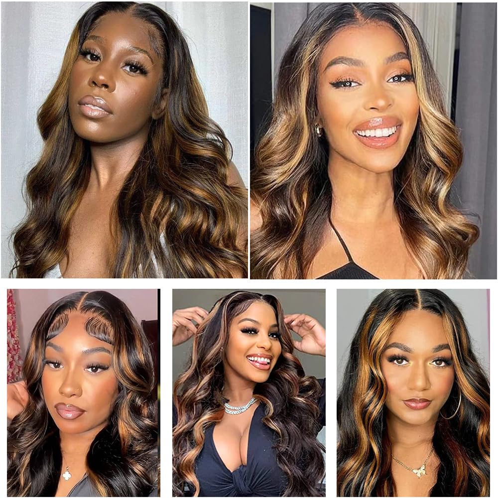 Pizazz Hair Highlight Balayage Body Wave Honey Blonde 13x6 HD Transparent Lace Front Wigs for Women Lace Front Wig Human Hair