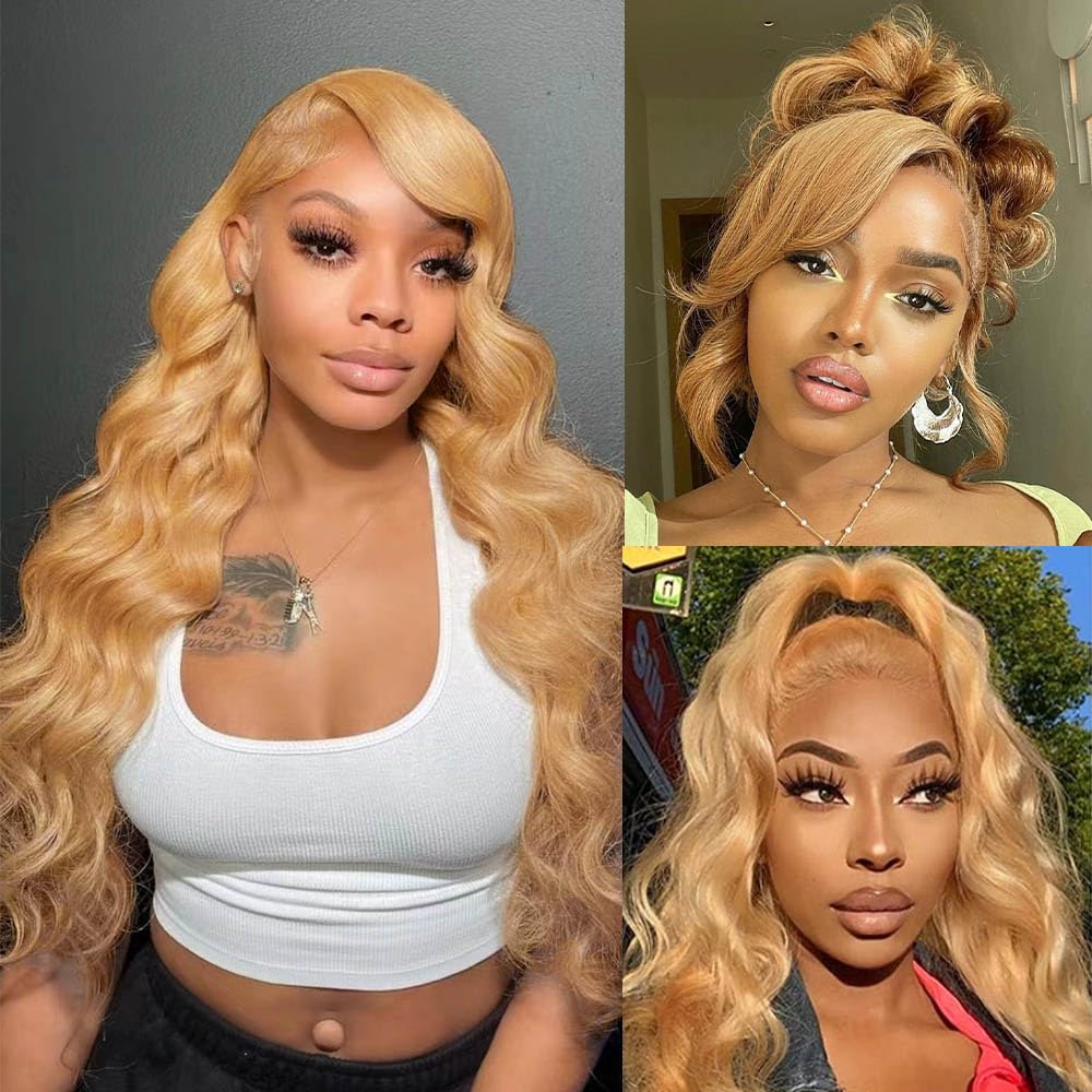 Honey Blonde Lace Front Wig Human Hair 27# Colored Human Hair Lace Front Wigs