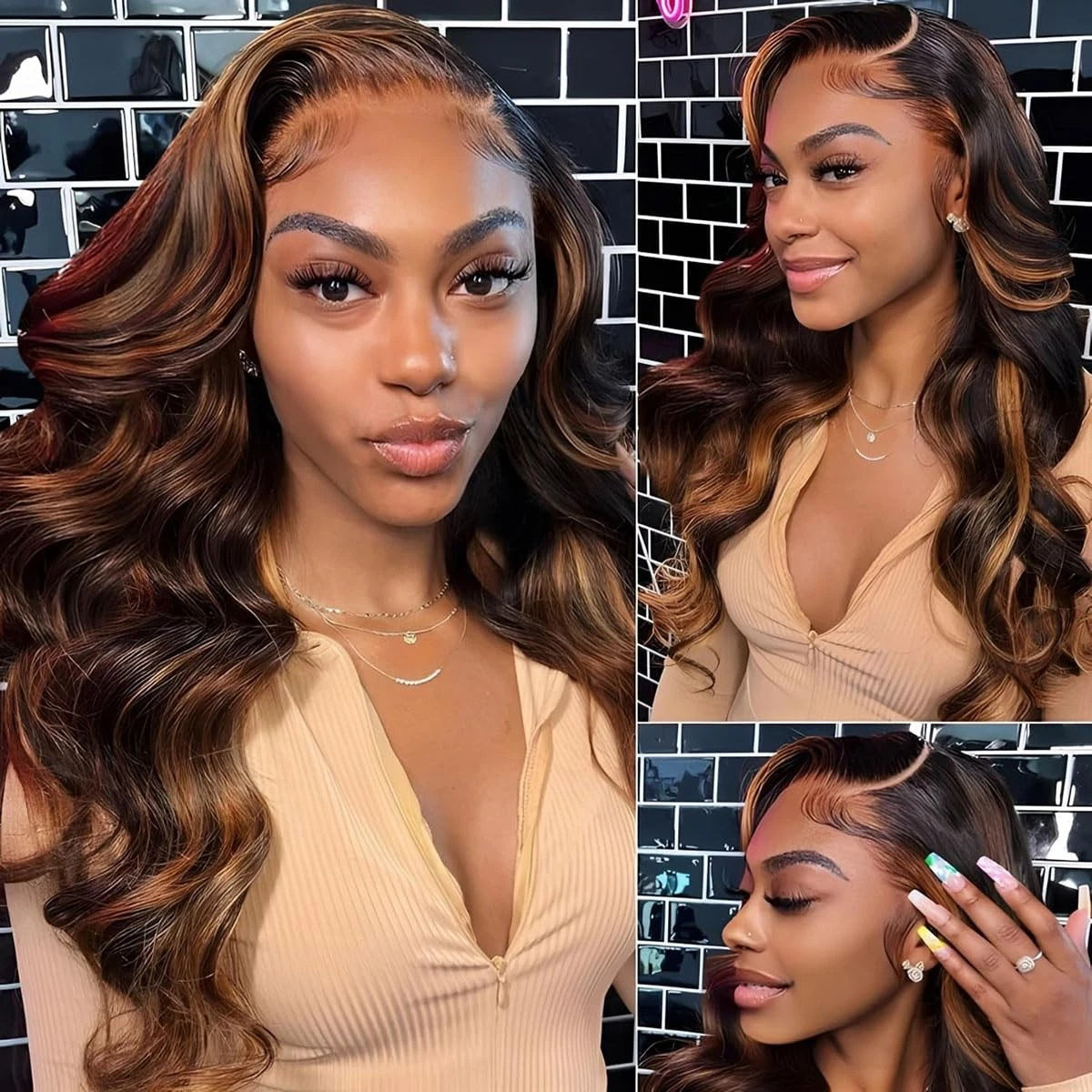 Pizazz Hair Highlight Balayage Body Wave Honey Blonde 13x6 HD Transparent Lace Front Wigs for Women Lace Front Wig Human Hair