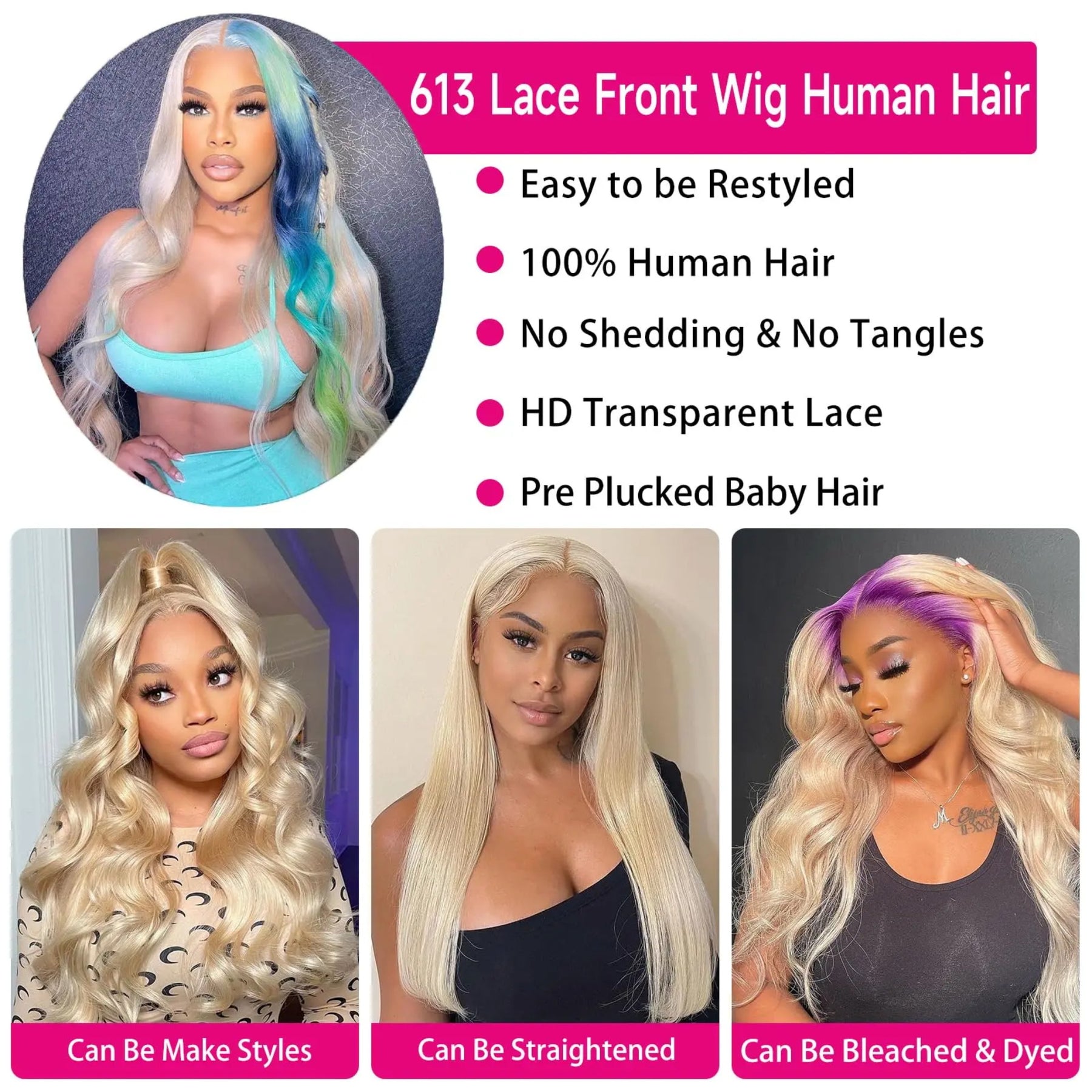 Pizazz Hair 613 Blonde Body Wave 13x6 HD Lace Front Wigs 180% Density