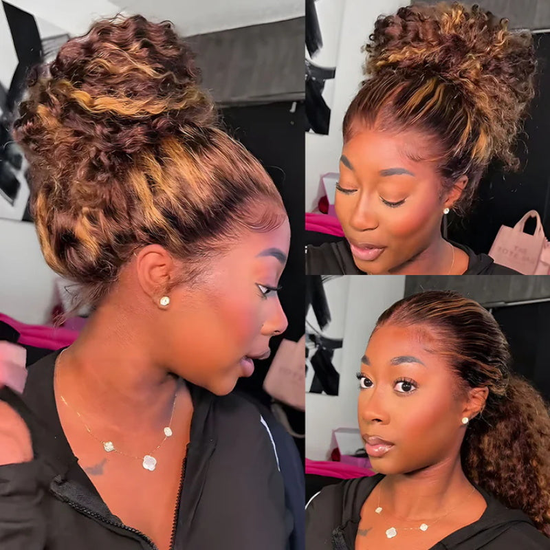 Invisi-Strap Snug Fit 360 HD Transparent Lace P4/27 Highlight Ombre Color Water Wave Wig Pre Plucked Hair 220% Density