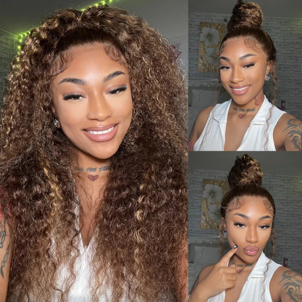 Invisi-Strap Snug Fit 360 HD Transparent Lace P4/27 Highlight Ombre Color Water Wave Wig Pre Plucked Hair 220% Density