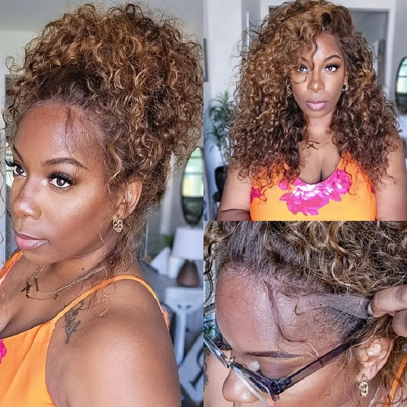 Invisi-Strap Snug Fit 360 HD Transparent Lace P4/27 Highlight Ombre Color Water Wave Wig Pre Plucked Hair 220% Density