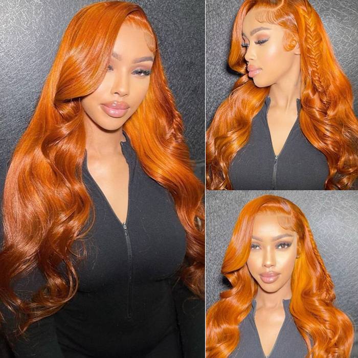 Ginger Color 13*4 HD Lace Front Wigs Body Wave 150% 180% Density Glueless Human Hair Wigs