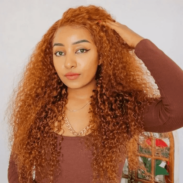 Ginger Orange Color Curly Wig Glueless 13x4 HD Lace Front Human Hair Wigs