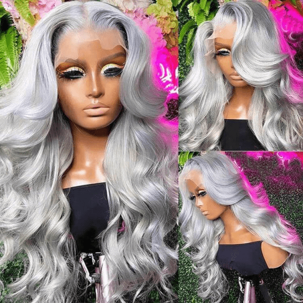Silver Grey Colored Lace Front Wigs Body Wave Glueless 13*6 HD Lace Human Hair Wigs