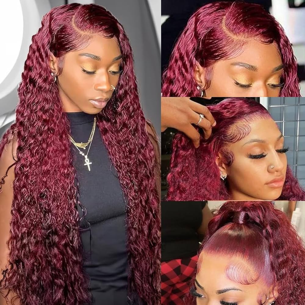 Pizazz 99J Burgundy Lace Front Wigs Human Hair Pre Plucked 12A 13x6 HD Lace Frontal Wigs with Baby Hair