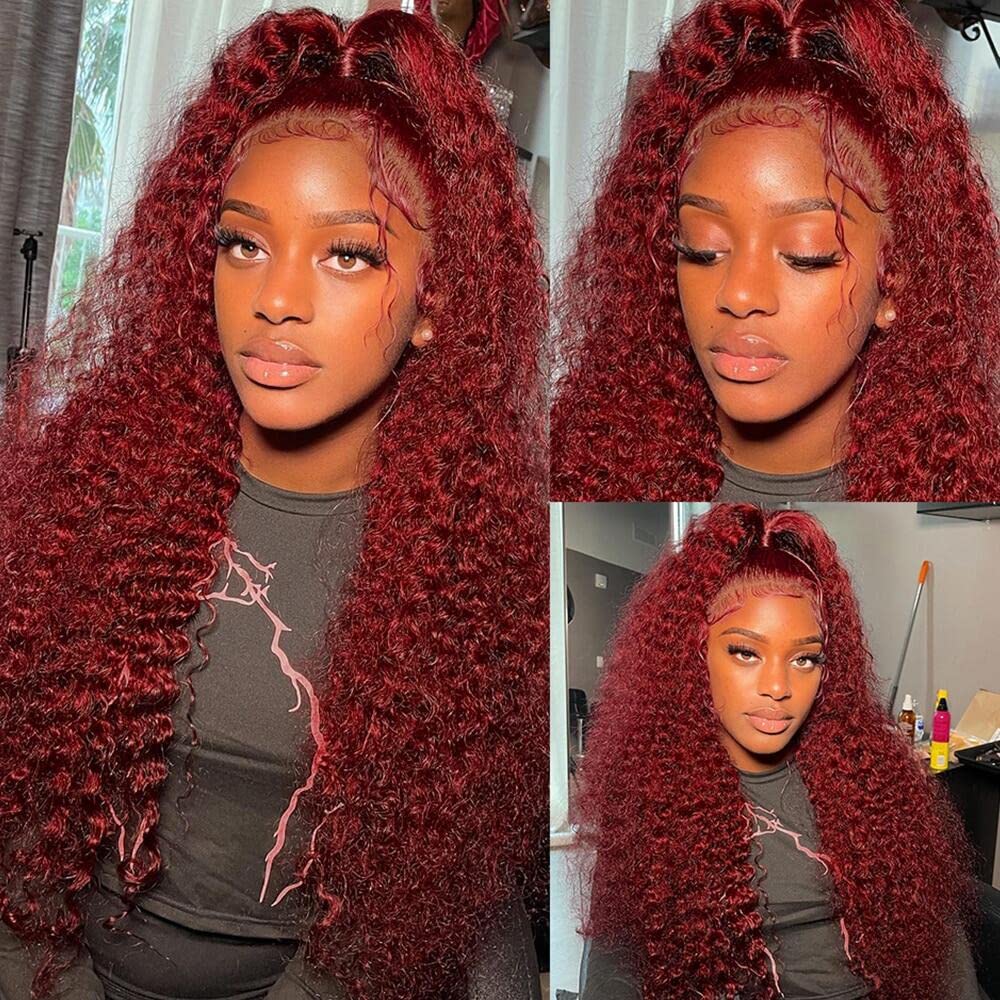 Pizazz 99J Burgundy Lace Front Wigs Human Hair Pre Plucked 12A 13x6 HD Lace Frontal Wigs with Baby Hair