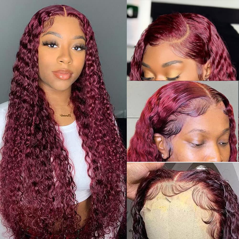 Pizazz 99J Burgundy Lace Front Wigs Human Hair Pre Plucked 12A 13x6 HD Lace Frontal Wigs with Baby Hair