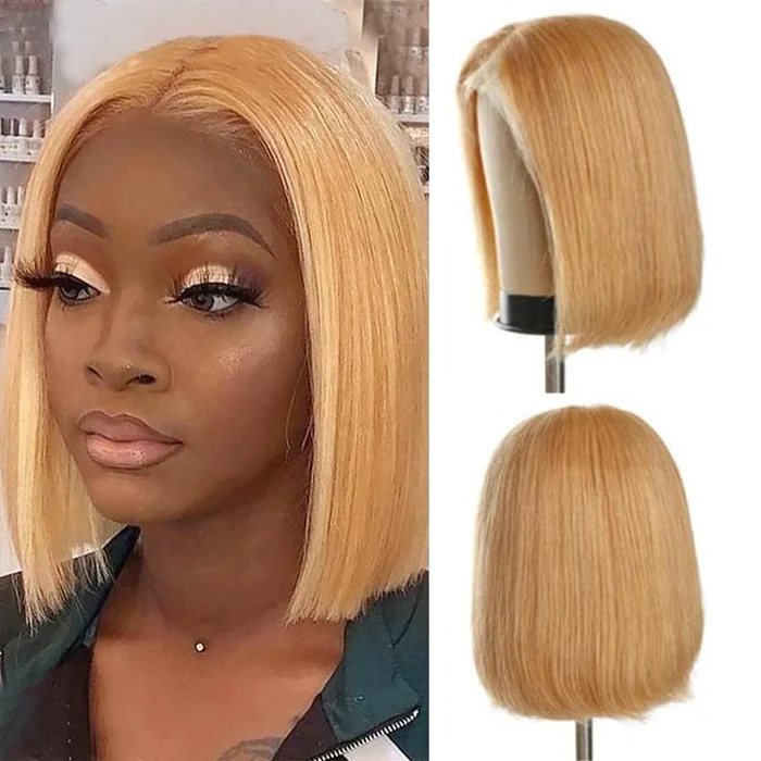 Honey Blonde Bob Wig #27 Color Straight Human Hair Bob Wigs